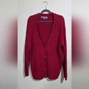 Vintage Knit 100% Cotton Red Cardigan Sweater | 90s Vibe Button Down Long Sleeve